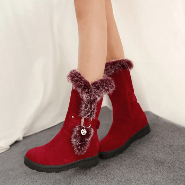 Plus Size Women Winter Plush Lining Buckle Decor Increased Heel Snow Boots