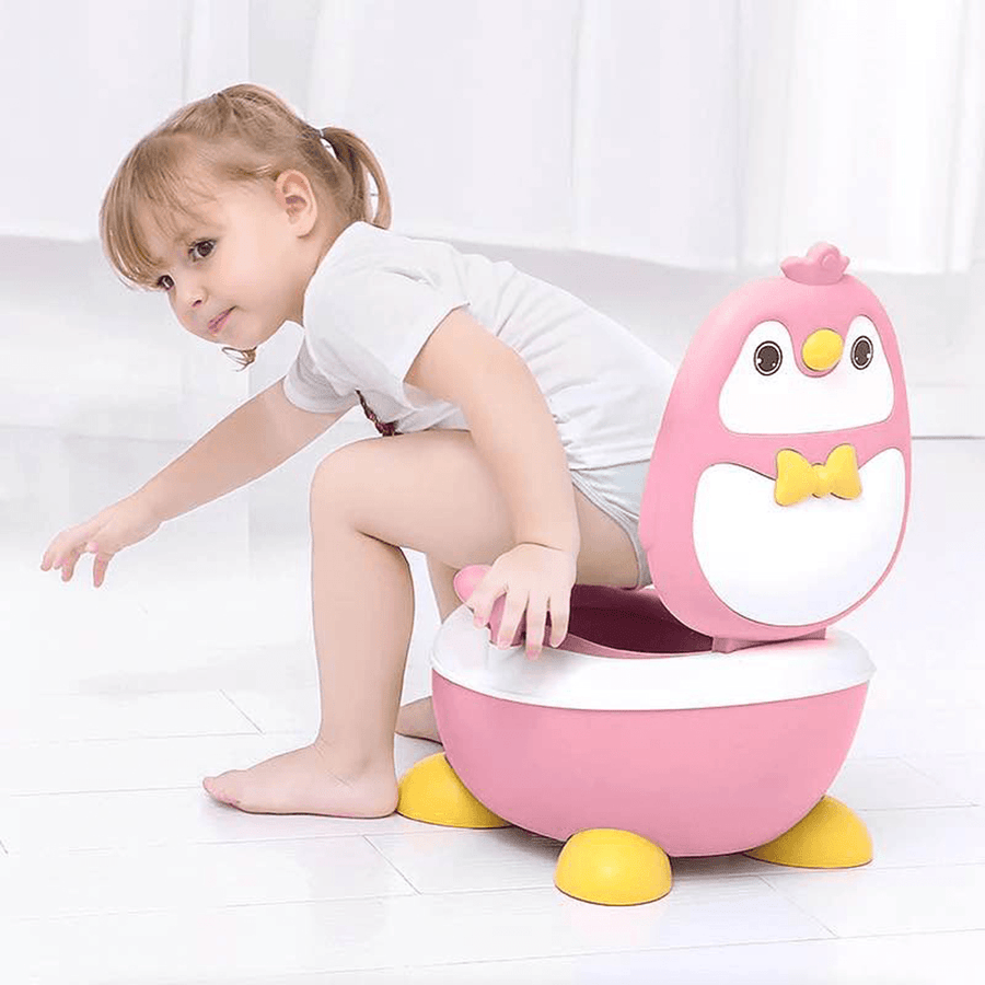 Children Potty Penguin Shape Spatterproof Urine Portable Toilet Freely Adjustable Height for Kid Care - MRSLM