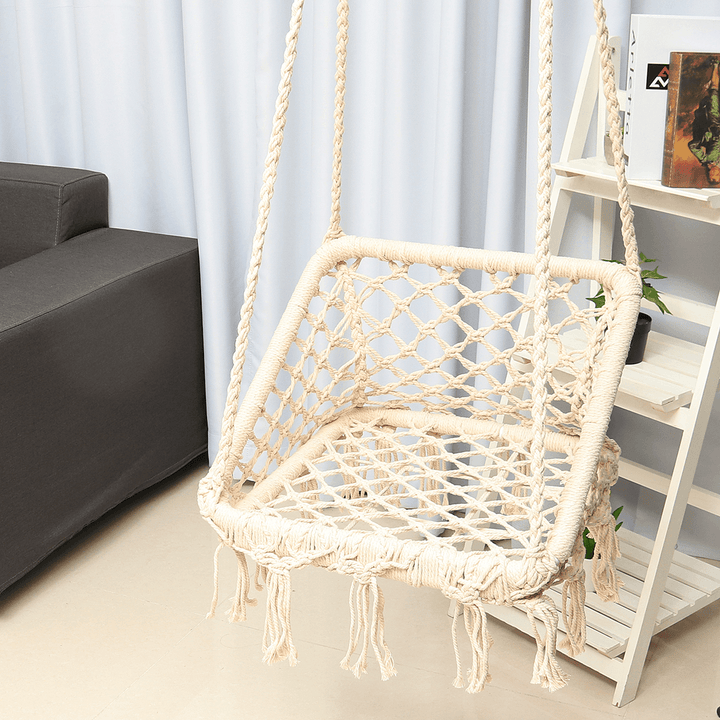 Macrame Hammock Chair Hanging Cotton Seat Rope Hammock Tassel Swing Bed Porch