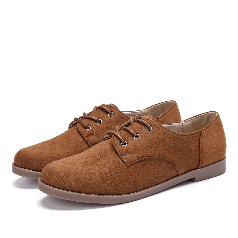 LOSTISY Suede Lace up Solid Color Casual Formal Flat Shoes