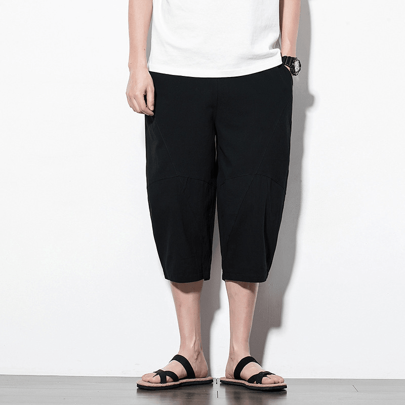 Mens Summer Vintage Linen Calf Length Casual Pants