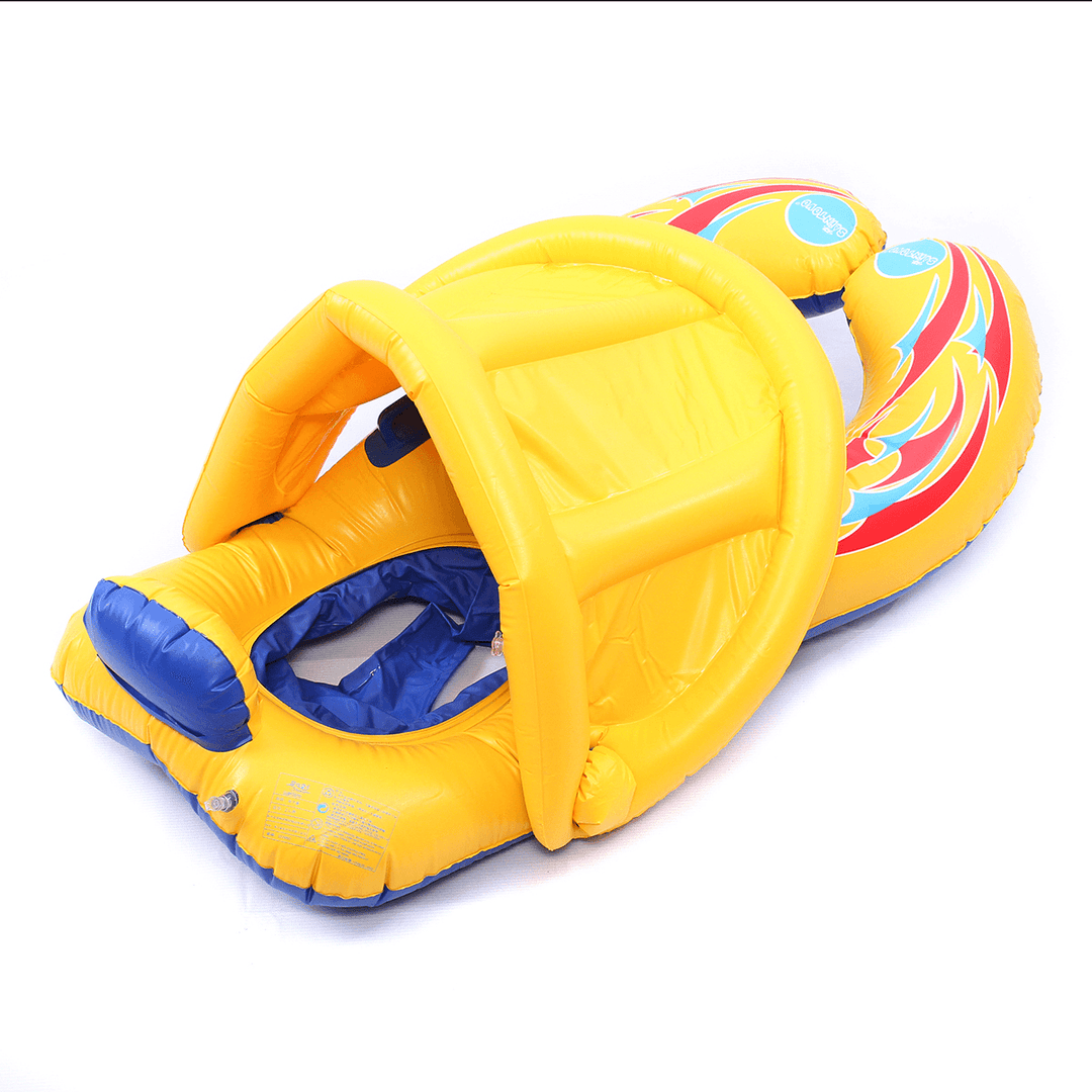 PVC Inflatable Mother-Baby Infant Float Seat Sunshade Boat Swimming Ring Pool Water