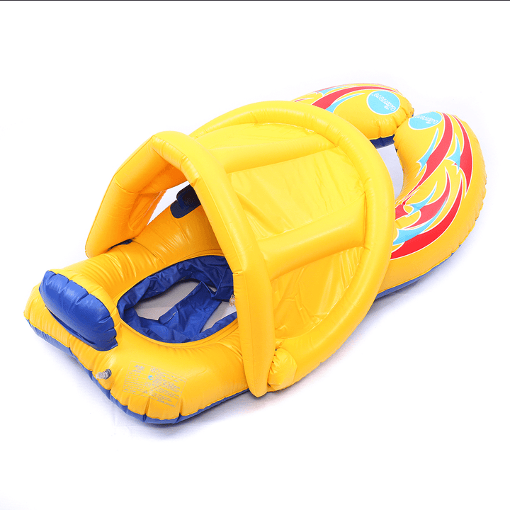 PVC Inflatable Mother-Baby Infant Float Seat Sunshade Boat Swimming Ring Pool Water