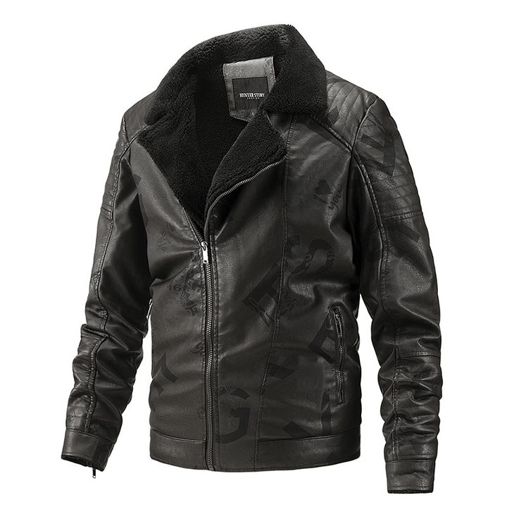 Fall Winter Lapel Men'S plus Velvet Motorcycle Leather Jacket