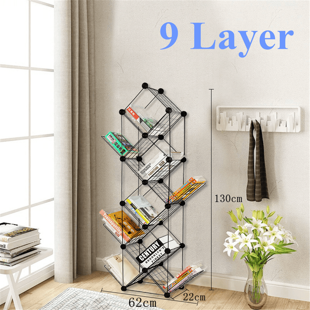 7/9 Tiers Multilayer Combination Wrought Iron Bookshelf File Holder Storage Rack Bookcase Storage Shelf Organizer Home Decorations