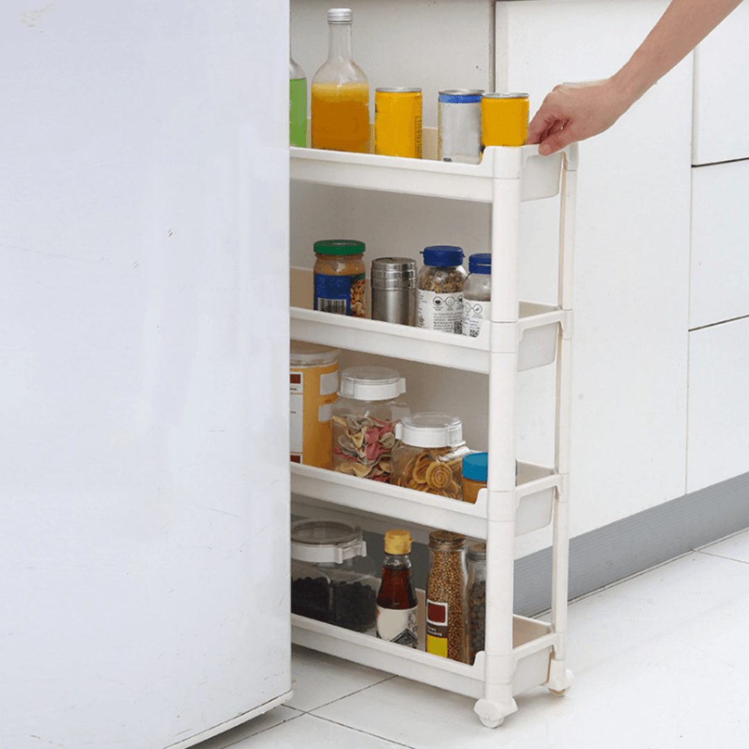 2/3/4 Tier Slim Slide Out Kitchen Trolley Rack Holder Storage Organiser on Wheel Kitchen Storage Rack