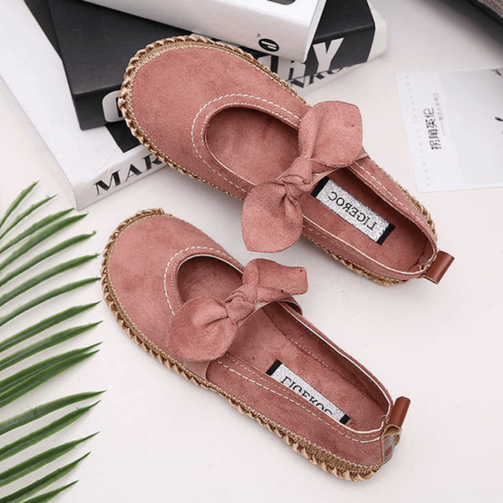 Women Bowknot round Toe Slip-On Suede Outdoor Flat Casual Shoes