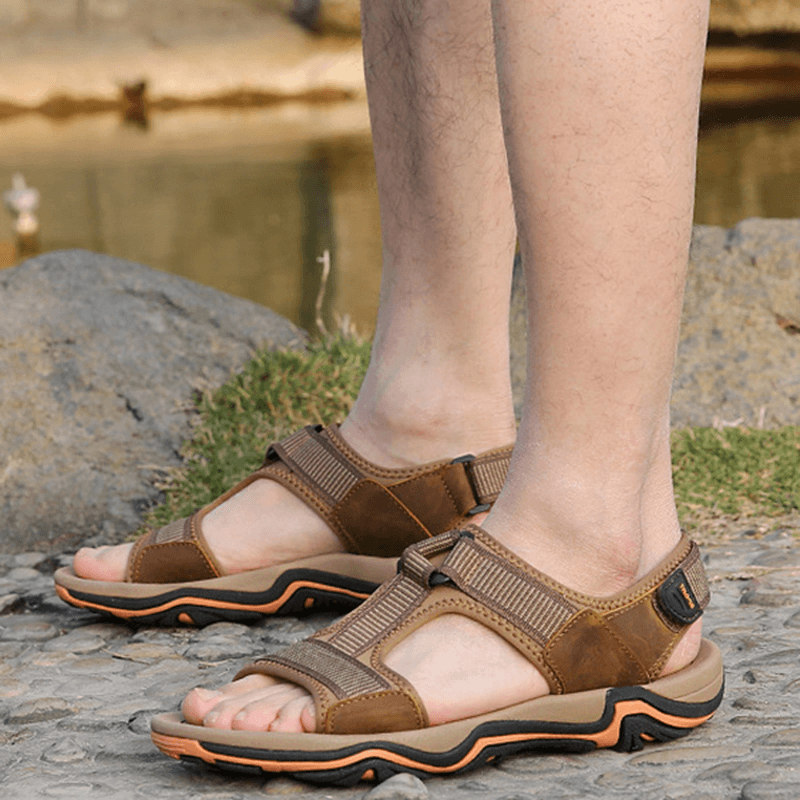 Men Open Toe Hook Loop Wear Resistance Outsole Breathable Sandals Shoes