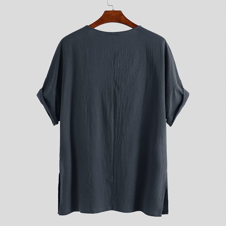 Mens Summer Casual Loose Solid Color T-Shirts Comfy Tops