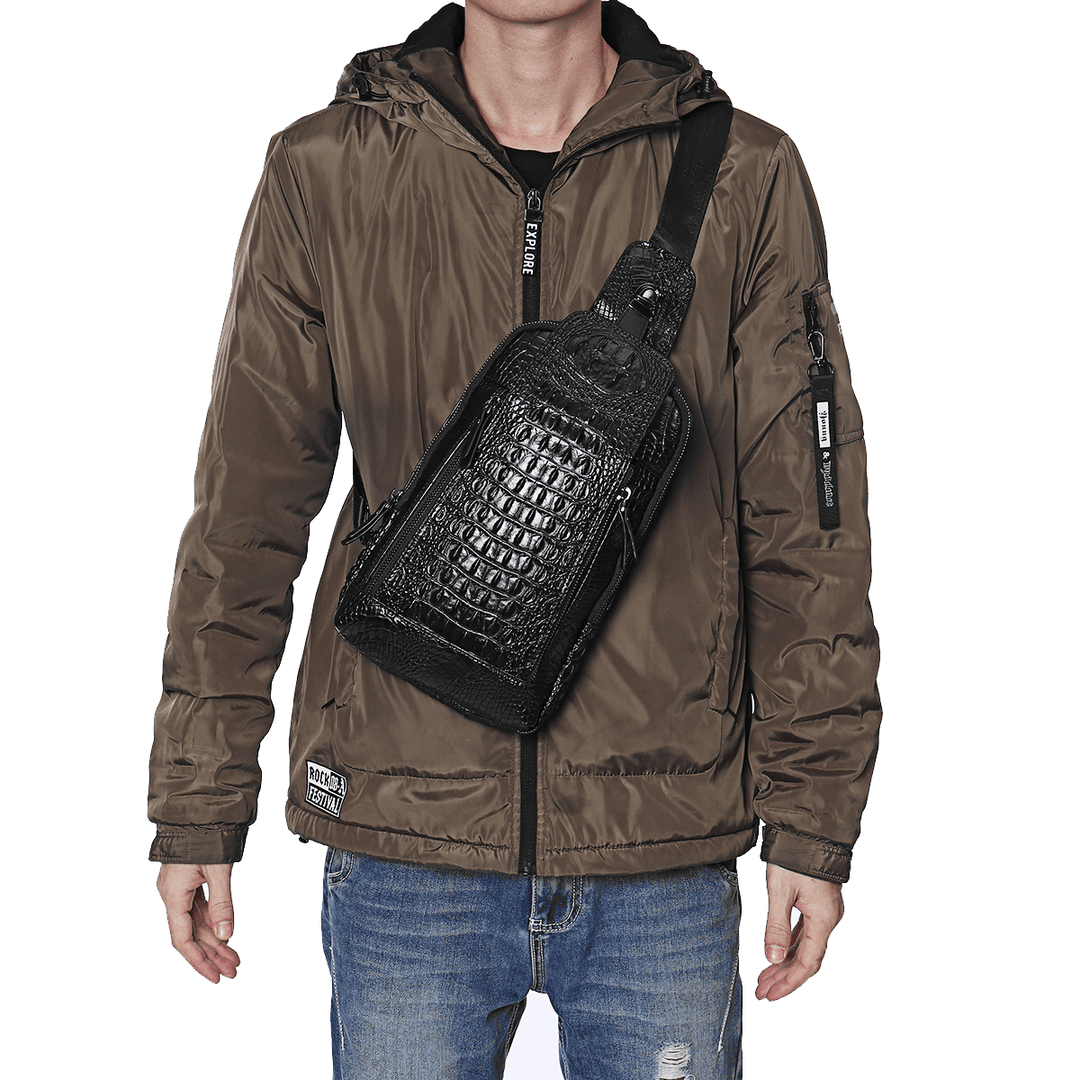 Men'S New Leather Crocodile Pattern Chest Bag Sling Backpack Crossbody Bags - MRSLM