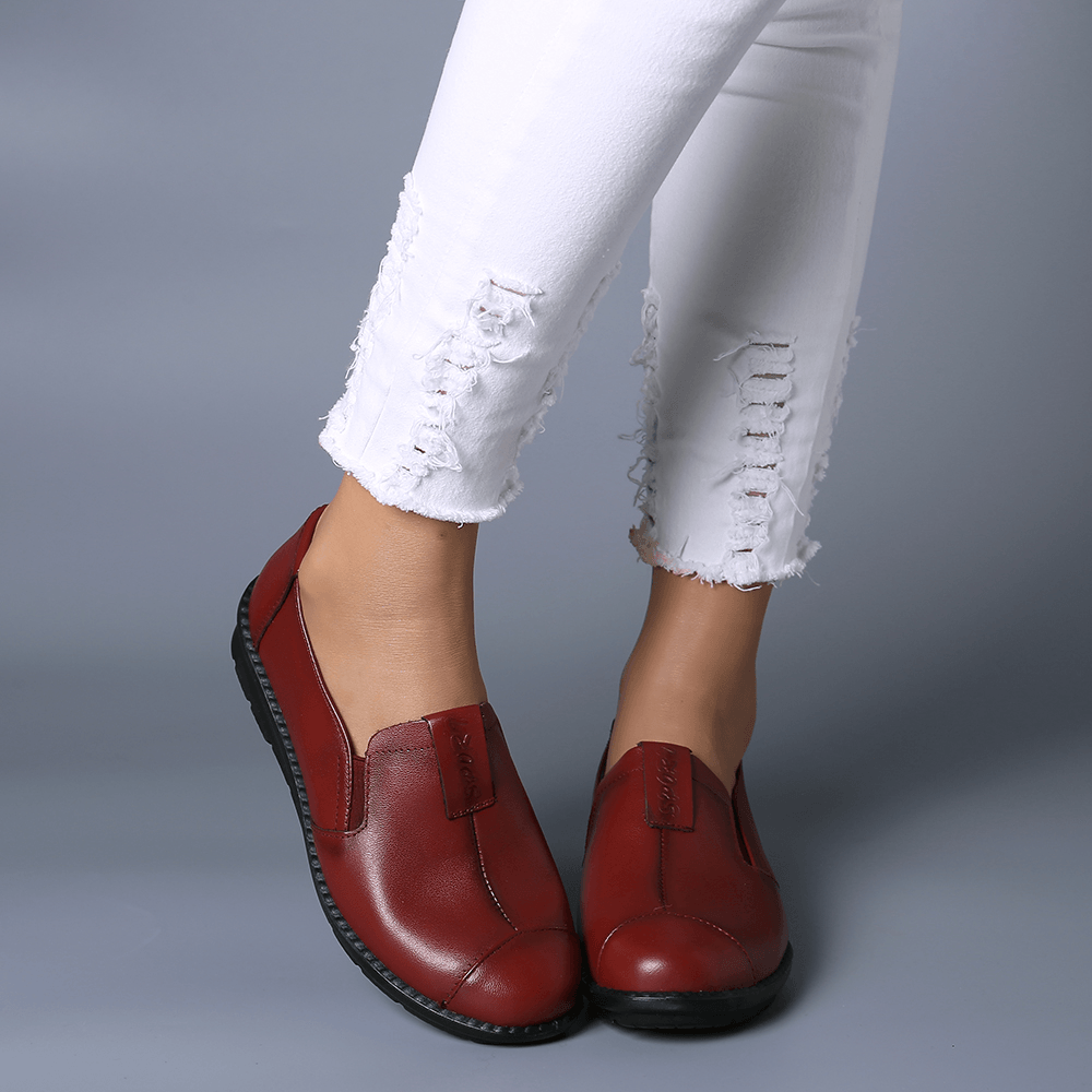 Women Casual Comfy Soft Sole Slip on Leather Loafers