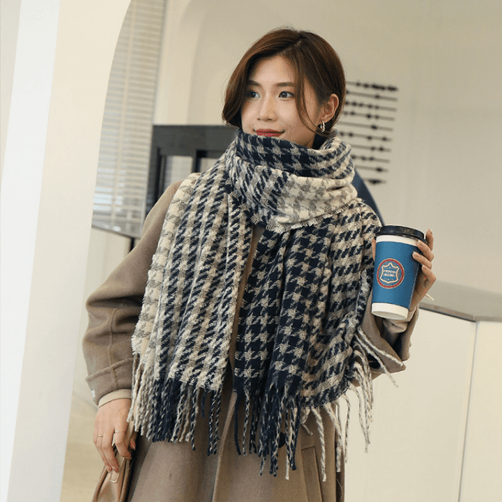 Fashion Color Matching Cashmere Padded Warm Scarf