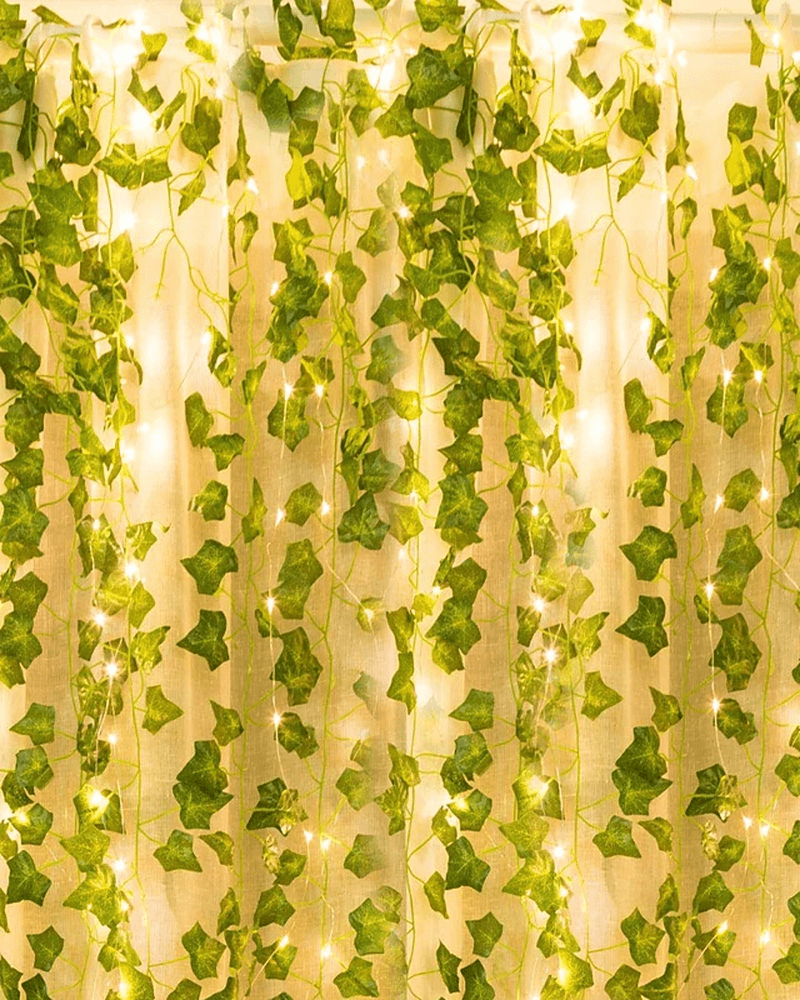 1X 2M Artificial Plants Led String Light Creeper Green Leaf Ivy Vine for Home Wedding Decor Lamp DIY Hanging Garden Yard Lighting (Come without Battery)