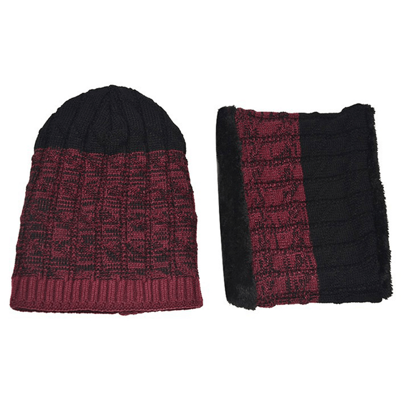 Unisex Fleece Liner Thickened Warm Scarf plus Hat Set