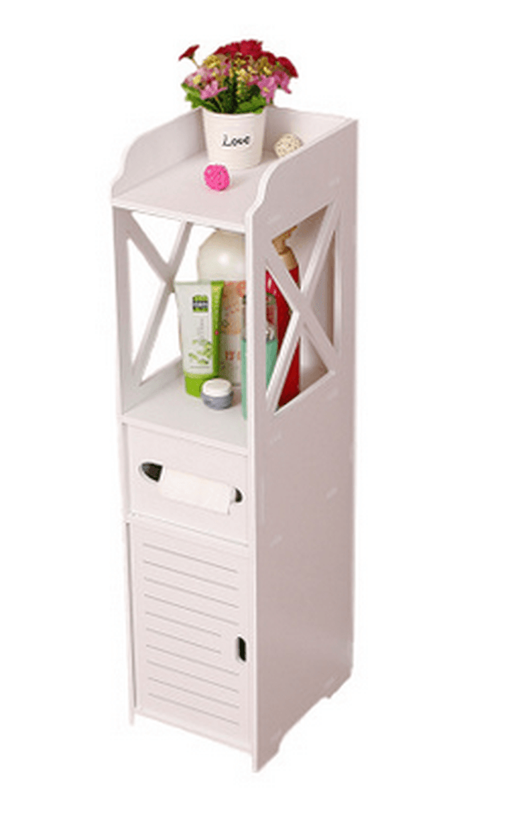 Bathroom Storage Cupboard Cabinet White Plastic Standing Paper Towel Organizer