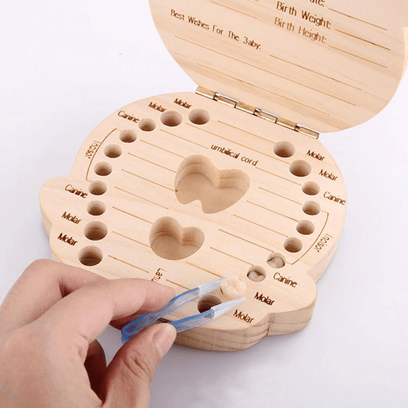 Baby Milk Teeth Wooden Storage Case save Box Hair Holder Organizer for Girl Boys New Tooth Organizer