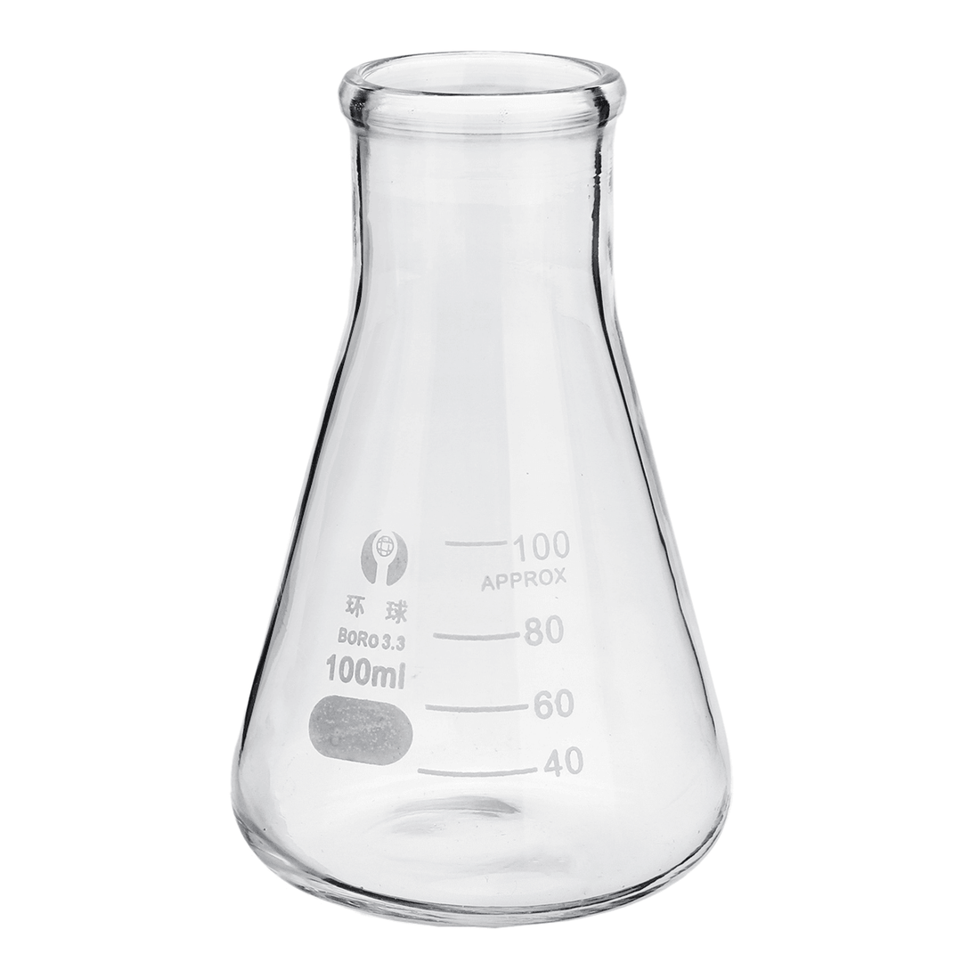 100Ml Lab Glass Erlenmeyer Conical Flask Bottle W/ Rim Borosilicate Laboratory Glassware