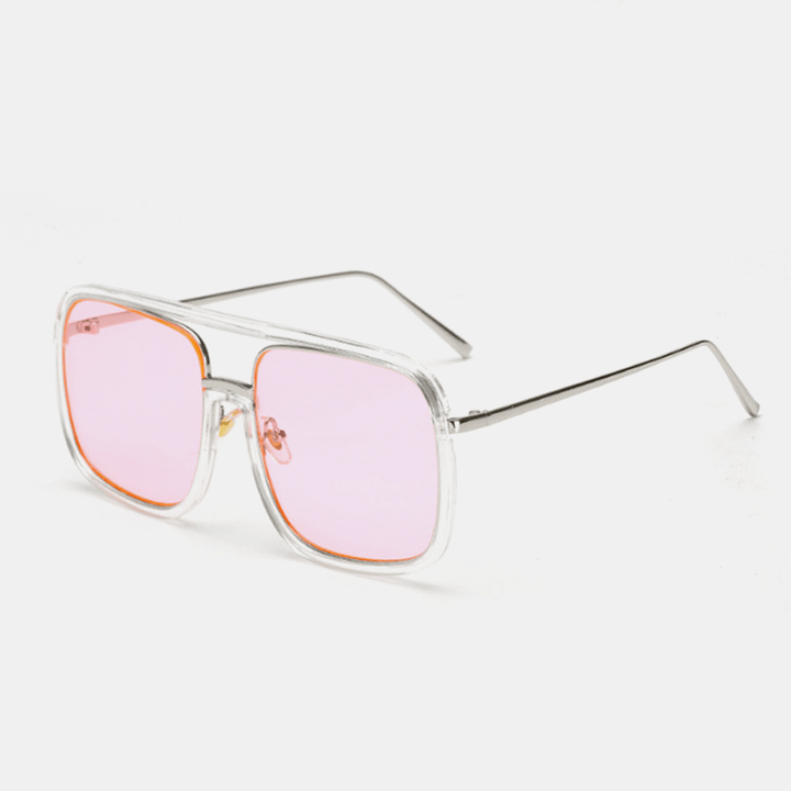 Unisex Retro Flat Mirror Square Large Frame Transparent Anti-Uv Sunglasses for Woman - MRSLM