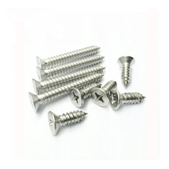 Suleve M3.5SP1 100Pcs M3.5 304 Stainless Steel Cross Flat Head Self Tapping Screw Wood Screws Speaker Screws Optional Length