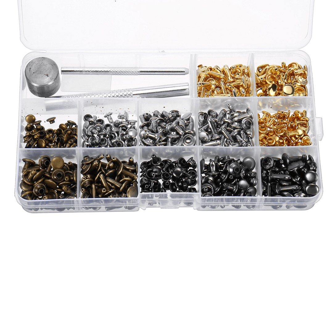 600PCS Leather Craft Double Cap Rivets Tubular Metal Studs Fixing Tools DIY Kit