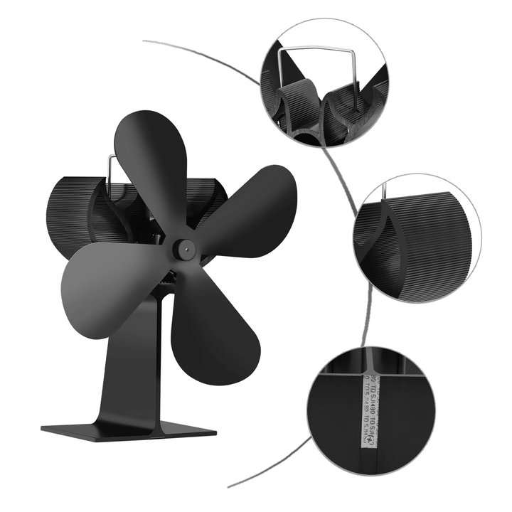 2 Pcs Ipree¬Æ FFAN01 4 Blade Fireplace Fan Eco Friendly Quiet Winter Thermal Heat Power Fan Wood Burner Stove Fan Home Travel - Black