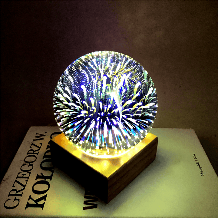 3D USB Magic Base Glass Ball Sphere Lightning Lamp Night Light Party Festival Firework