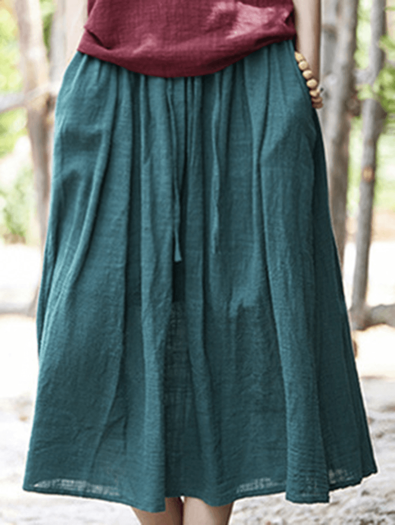 Women Casual Solid Color Cotton Linen Skirts