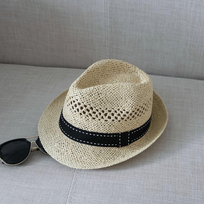 Straw Hat Cool Hat New Summer Hat Men'S and Women'S Top Hat Woven British Style Sun Protection Beach Hollow Out Sun Hat