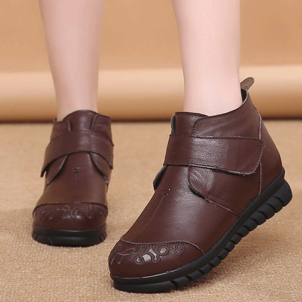 Round Toe Genuine Leather Ankle Boots