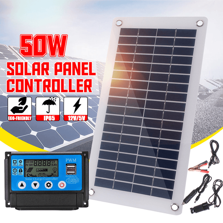 50W Dual USB 12V/5V Solar Panel with Car Charger 10/20/30/40/50A USB Solar Charger Controller for Outdoor Camping LED Light