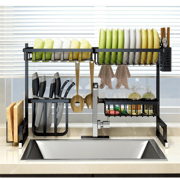 2 Layers Stainless Steel over Sink Dish Drying Rack Storage Multifunctional Arrangement for Kitchen Counter