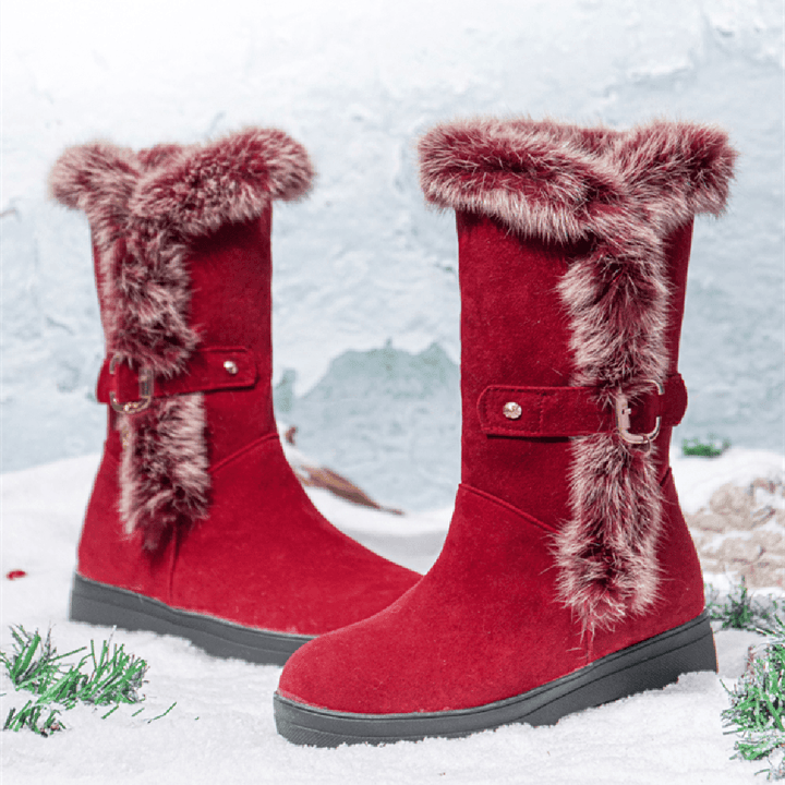 Plus Size Women Winter Plush Lining Buckle Decor Increased Heel Snow Boots