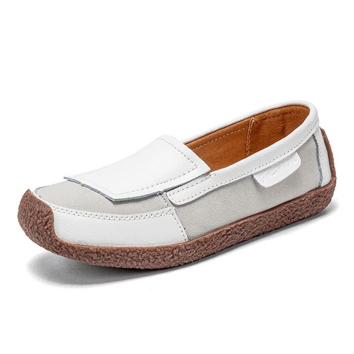 Women Comfy Leather Splicing Soft Slip on Flat Loafers