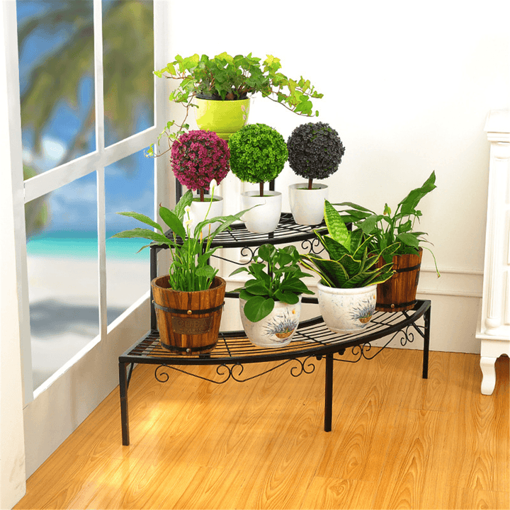 3 Tiers Metal Corner Flower Pots Rack Plant Shelf Step Ladder Display Stair Rack Home Office Decorations Stand