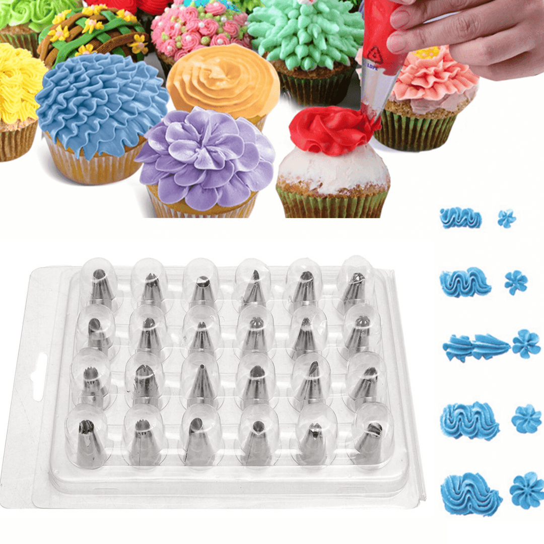 24PCS Icing Piping Nozzle Tips Cake Sugarcraft Pastry Decor Baking Tools Kit