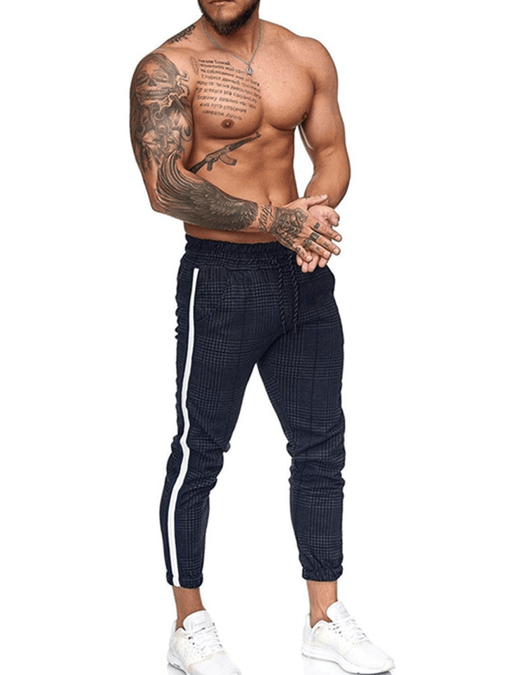 Men'S Casual Slim Printed Plaid Retro Pencil Pantssmall Pants