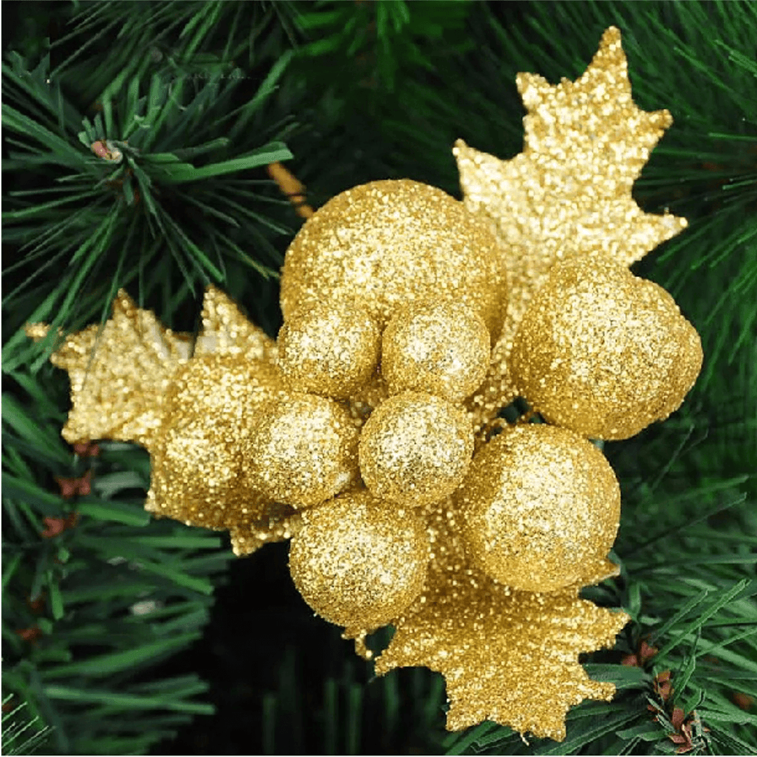 Christmas Xmas Glitter Holly Leaves Berries Christmas Tree Decoration