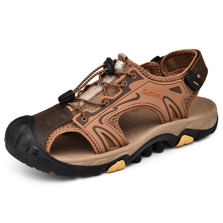 Men Anti-Collision Toe Cap Outdoor Hiking Genuine Leather Sandals