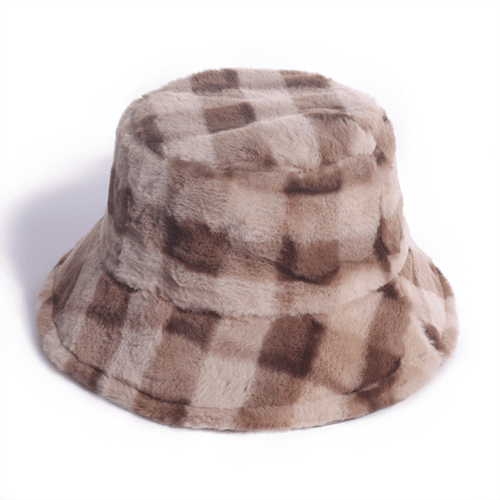 Plaid Fisherman Hat For, Korean Version of Rabbit Fur Plush Travel Warm All-Match