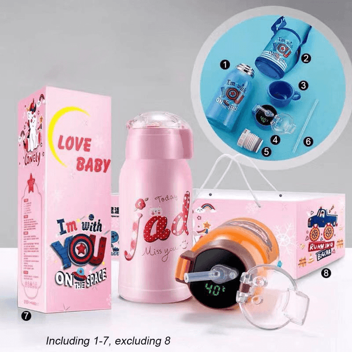 500Ml Cartoon Smart Temperature Display Thermos Vacuum Flask Cup Mug Portable Pressing Straw Style Water Bottle Keep Warm Cold 24Hours for Baby