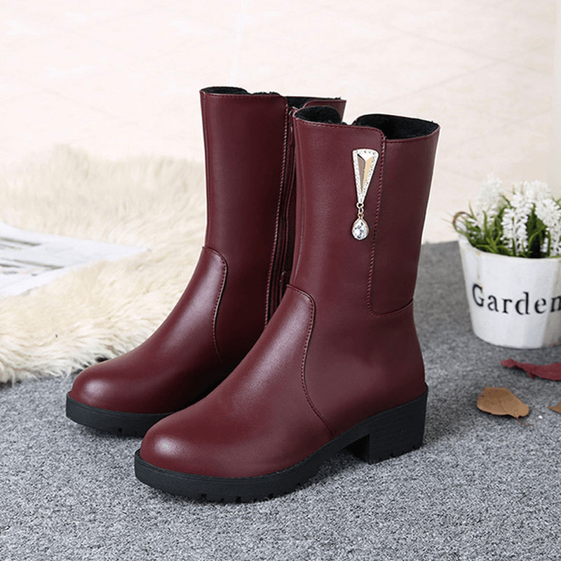 Women Winter Keep Warm Crystal Fashion Mid-Calf Boots