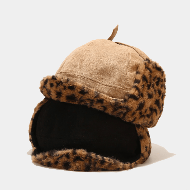 Suede Leopard Print Lei Feng Hat Warm Cycling Anti-Cold Ear Protection