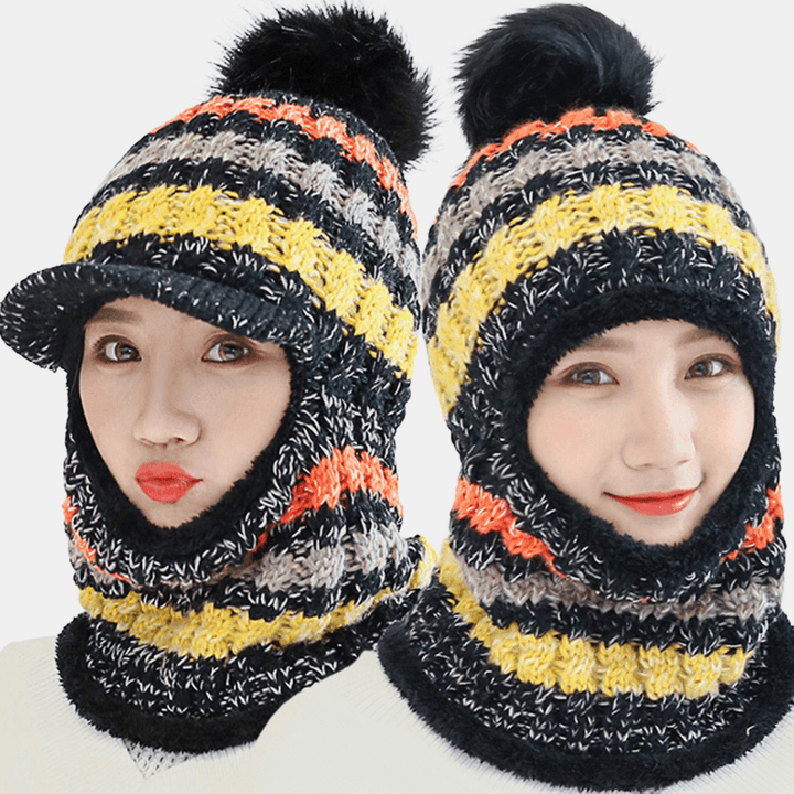 Women Wool One-Piece plus Velvet Thicken Warm Windproof Neck Face Protection Riding Knitted Hat Baseball Hat