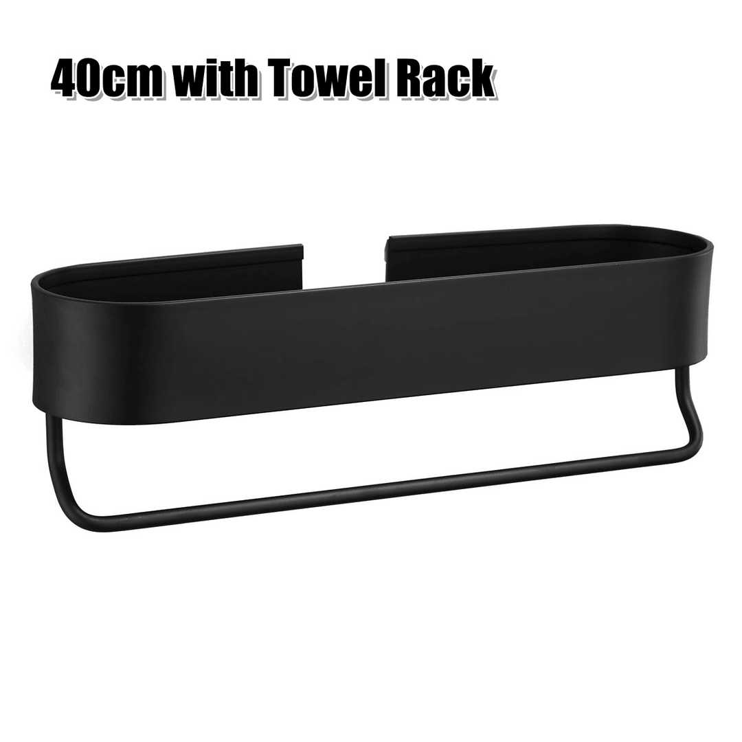 Black Bathroom Shelf 30-50Cm Kitchen Wall Shelves Basket Storage Rack Towel Bar - MRSLM