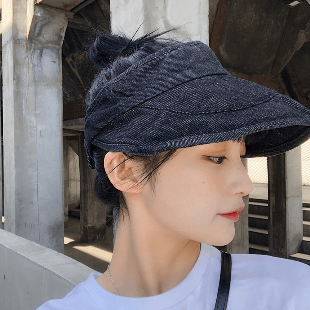 Washed Denim Top Hat Sun Protection Breathable Adjustable