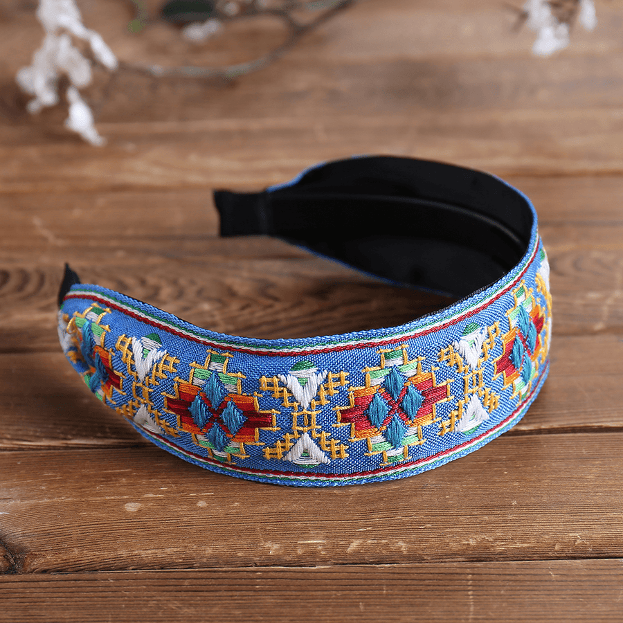 Fresh Bohemian Ethnic Style Hair Band Embroidered Cotton Wide Brimmed Hair Band Travel Home Leisure Hair Band - MRSLM