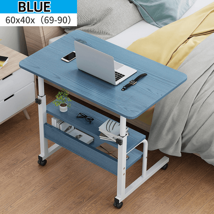 Computer Laptop Desk Adjustable Height Moveable Bed Side Writing Study Table Bookshelf with Storage Racks Home Office Furniture - MRSLM