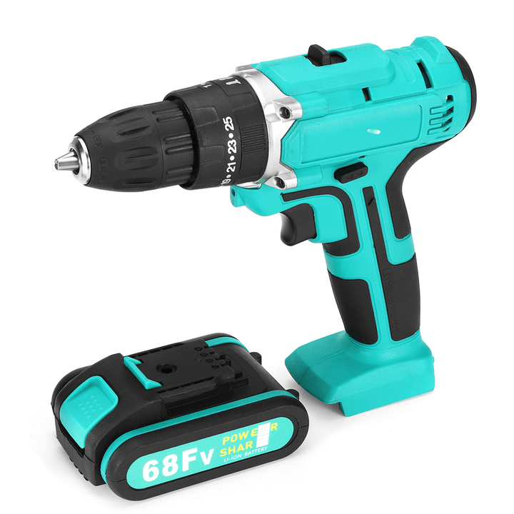 68FV Household Lithium Electric Screwdriver 2 Speed Impact Power Drills Rechargeable Drill Driver W/ 1 Li-Ion Batteries