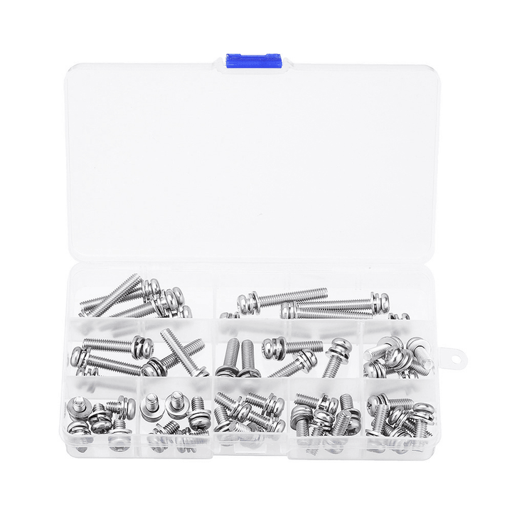 Suleve‚Ñ¢ M6SP1 50Pcs M6 Stainless Steel 10-40Mm Phillips Pan Head Machine Screw Washer Bolt Asortment