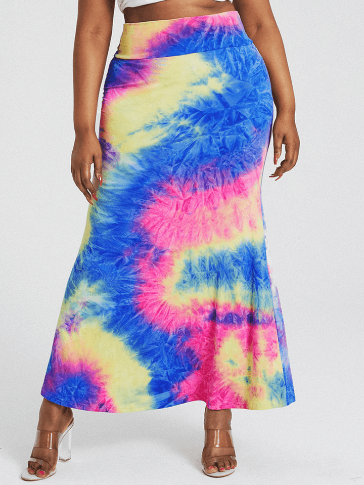 Tie Dye Print High Waist Buttocks Bodycon Long Skirt